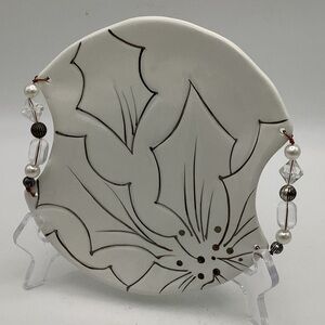 Ganz Holiday Poinsettias Serving Plate with Beaded Handles